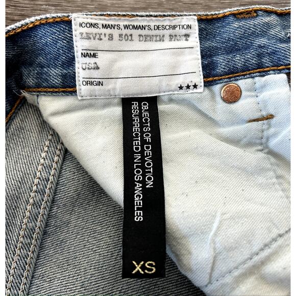 Vintage Levi’s 501 Jeans XS W28 L30 ICONS Rework USA Distressed Patchwork Denim - Picture 6 of 16